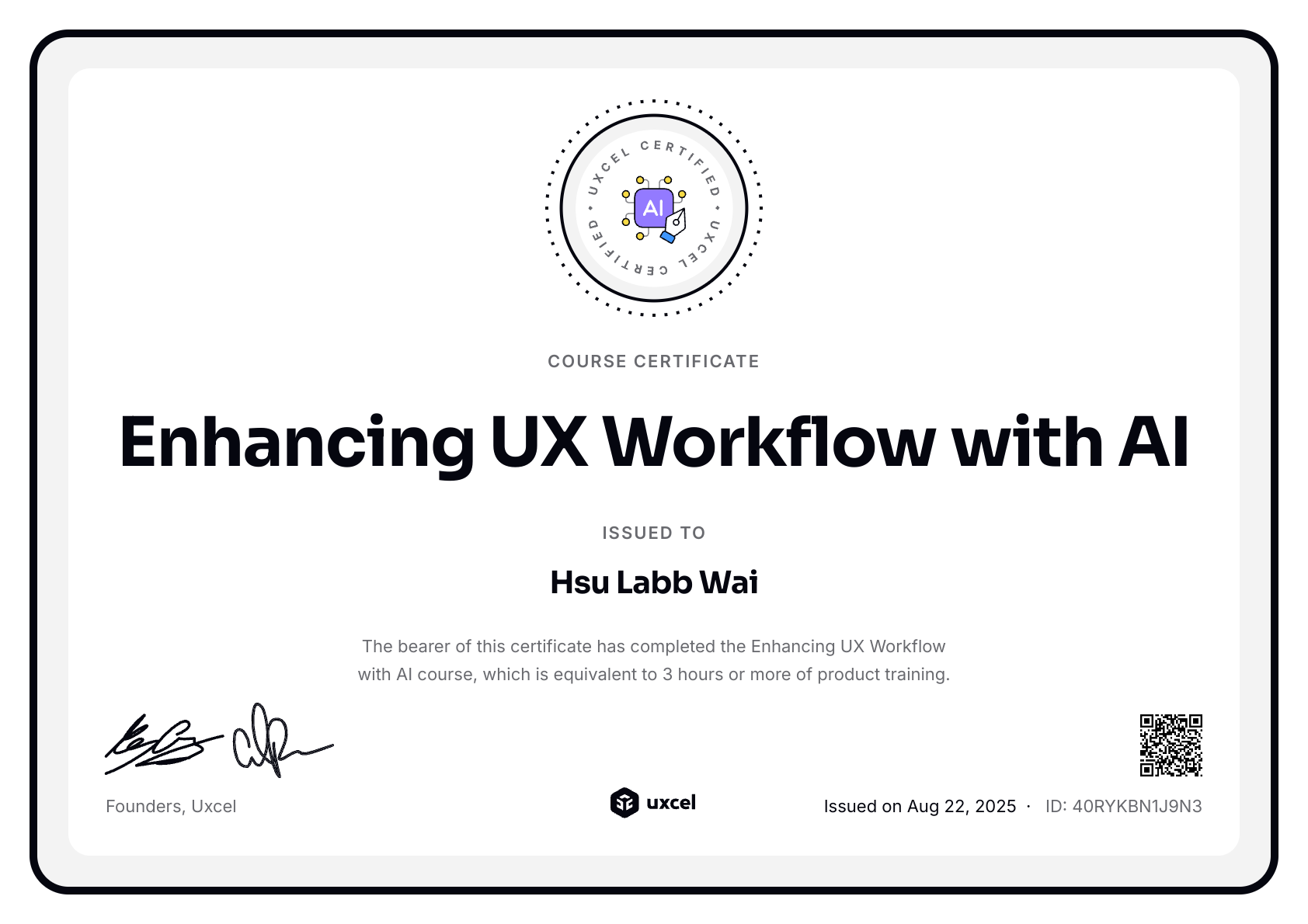 Laura Wai's certificate